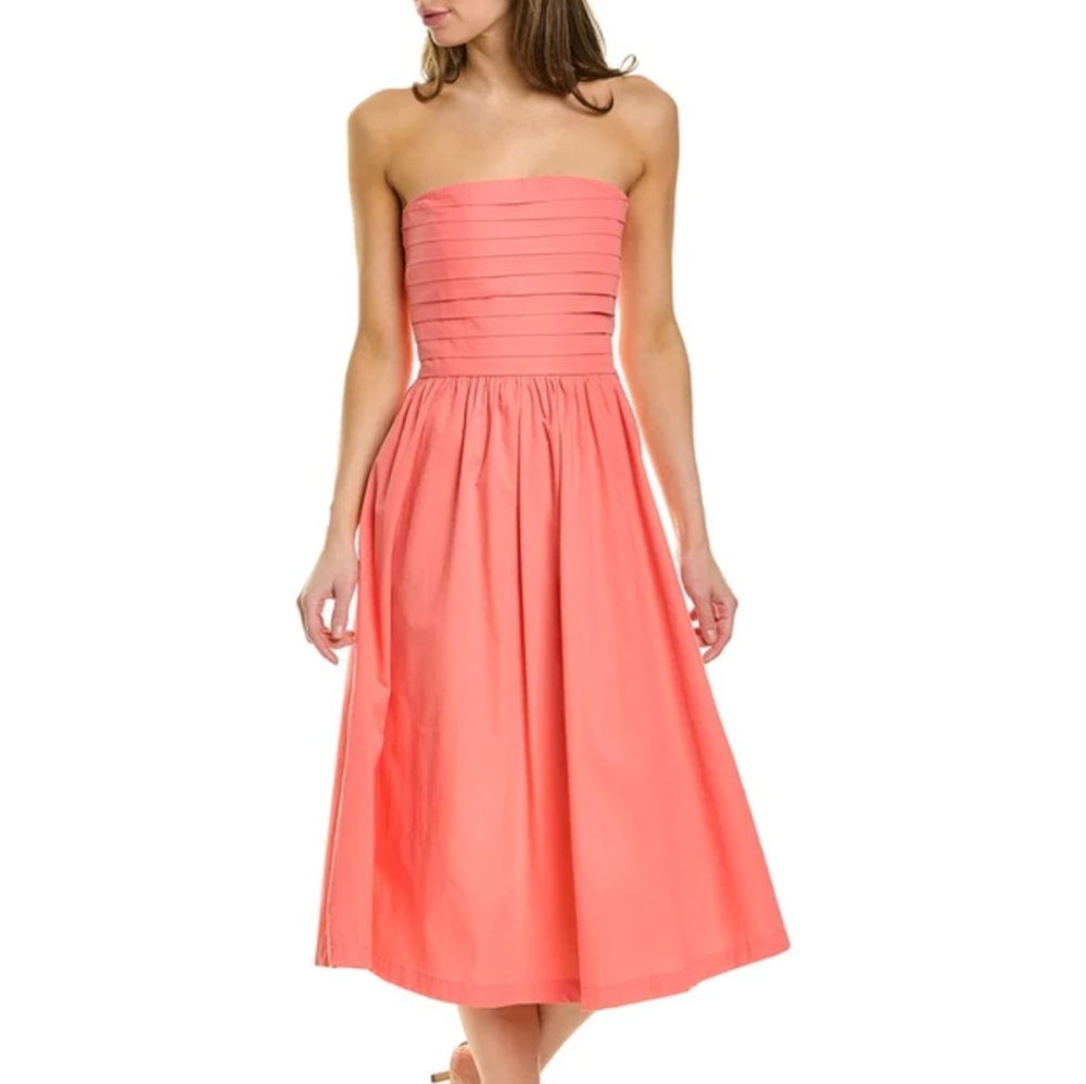 Lusana Arlo dress pink coral strapless light cotton summer unlined smocked 6 euc